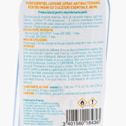 Loțiune spray antibacteriană pentru mâini cu 3 uleiuri esențiale 80ml