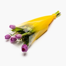 Buchet cu lalele mov și dracaena, 5 fire