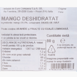 Mango natural deshidratat, 80g