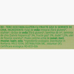 Porridge fulgi de ovăz eco cu goji și chia, fără zahăr adăugat, 400g