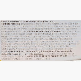 Ciocolată cu lapte, miere și nuga cu migdale 35g