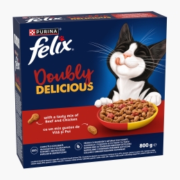 Hrană uscată pentru pisici Adult, 800g, Doubly Delicious, cu vită, pui și sfeclă roșie
