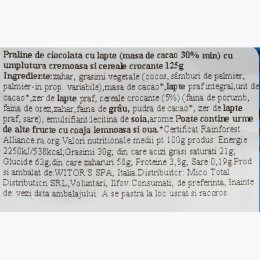 Praline de ciocolată cu umplutură de lapte și cereale Bianco Cuore 125g