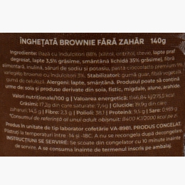 Înghețată artizanală cu aromă de brownie, fără zahăr, 140g