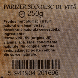 Parizer secuiesc de vită, feliat 250g