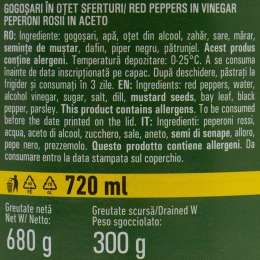 Gogoșari sferturi în oțet 680g