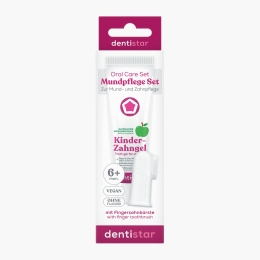 Set pastă de dinți pentru copii fără fluor bio 30ml + degetar moale din silicon, +3 luni 