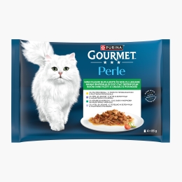 Hrană umedă pentru pisici, 4 x 85g, Perle pui provensal, miel și legume, iepure și morcovi, vițel și legume