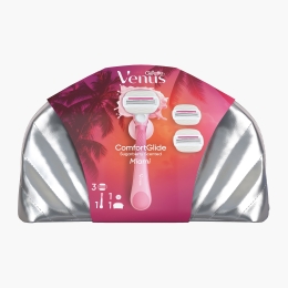 Aparat de ras Venus ComfortGlide Miami Sugarberry (mâner + 3 rezerve + suport de duș + geantă)