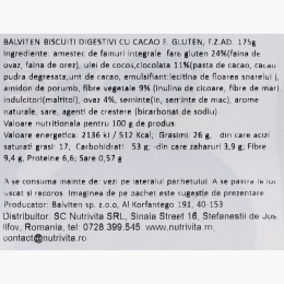 Biscuiți digestivi cu cacao, fără zahăr adăugat și fără gluten 175g