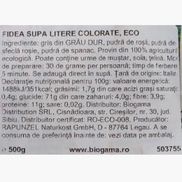 Fidea pentru supă litere colorate, eco, 500g