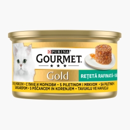 Hrană umedă pentru pisici, 85g, Rețetă rafinată cu pui și morcovi