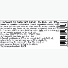 Ciocolată de casă fără zahăr 100g