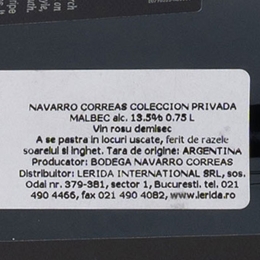 Vin roșu demisec Coleccion Privada Malbec, 13.5%, 750ml     