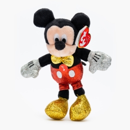Jucărie de pluș, Beanie Babies Disney Mickey cu sclipici și sunete, 20cm