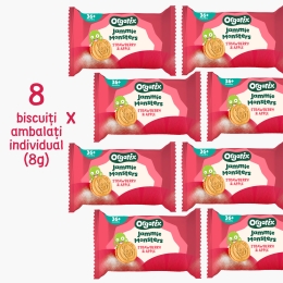 Biscuiți ECO pentru copii, cu umplutură de căpșuni și mere, +3 ani, 64g