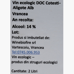 Vin alb demisec eco Aligote, 14%, bag-in-box, 2l