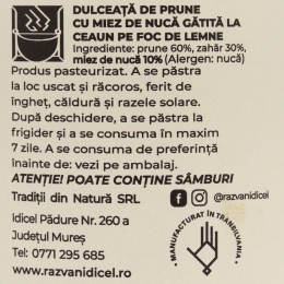 Dulceață de prune cu miez de nucă, gătită la ceaun pe foc de lemne 380g