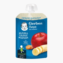 Piure natural de măr, banană și morcov, +6 luni, 150g