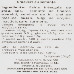 Crackers cu făină integrală și semințe 100g