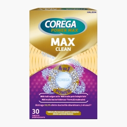 Tablete efervescente pentru curățarea zilnică a protezei dentare, dublă putere, Max Clean, 30 tablete
