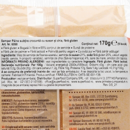 Pâine subțire crocantă cu susan și chia, fără gluten 170g
