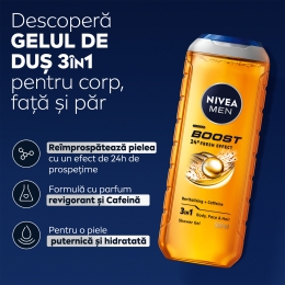 Gel de duș bărbați Boost 3în1, pentru corp, față și păr 0.5l