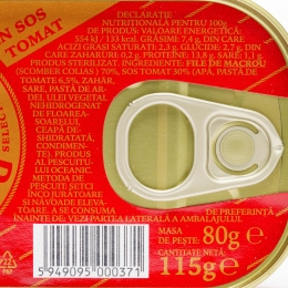 File de macrou în sos tomat 115g