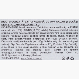 Ciocolată neagră cu fistic caramelizat, 70% cacao, 75g