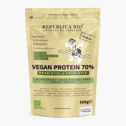  Pulbere proteică eco Vegan Protein 70% - Probiotic & Prebiotic, cu gust de vanilie, 500g