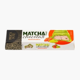 Baton cu ciocolată albă, cu matcha și căpșune, 74g