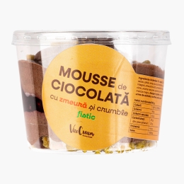 Mousse de ciocolată cu zmeură și crumble de fistic 100g