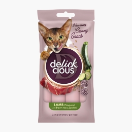 Recompense cremoase pentru pisici, cu miel, orez brun și dovlecel, 4x15g