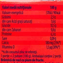 Brânzică de vaci pentru copii cu piure de căpșuni și caise 4x50g