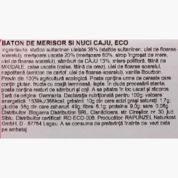 Baton eco cu merișor și nuci caju, 40g
