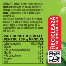 Castraveți murați 6-9cm în oțet 840g
