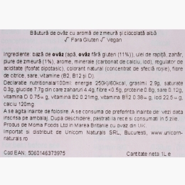 Băutură vegetală din ovăz cu zmeură și ciocolată albă 1l