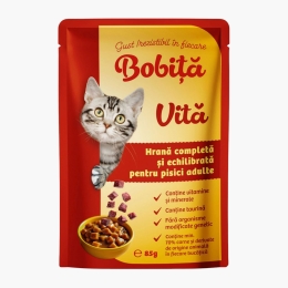 Hrană umedă pentru pisici adulte, cu vită, plic 85g