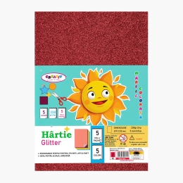 Hârtie glitter 230g/mp, 5 culori, 5 coli