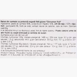 Baton proteic din curmale Cinnamon Roll, fără gluten, vegan, 50g