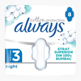 Absorbante Cotton Protection Night (mărimea 3), 8 buc