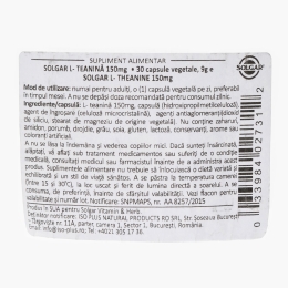 L-Teanină 150mg, 30 capsule vegetale