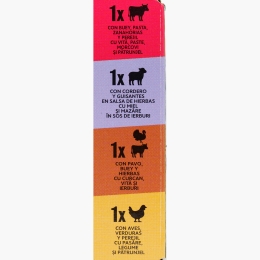 Hrană umedă pentru câini adulți 4x150g, cu vită, miel, curcan și vită și pasăre