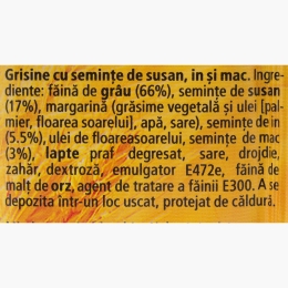 Grisine cu 3 tipuri de semințe (in, mac, susan) 125g