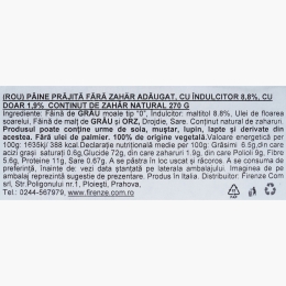 Pâine prăjită fără zahăr adăugat, cu îndulcitor, 270g