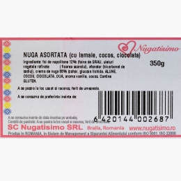 Nuga asortată cu lămâie, cocos și ciocolată, 350g