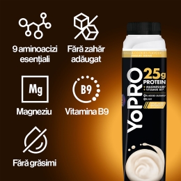 Iaurt de băut cu gust de vanilie și biscuiți, bogat în proteine, fără zahăr, 0.5% grăsime, 300g