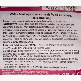 Minidrajeuri cu aromă de fructe de pădure, fără zahăr 49g