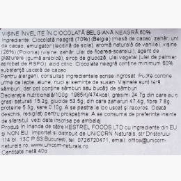 Vișine învelite în ciocolată belgiană neagră, 40g