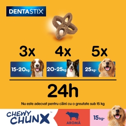 Recompense pentru câini de talie medie și mare, 68g, DentaStix Chewy Chunx cu aromă vită